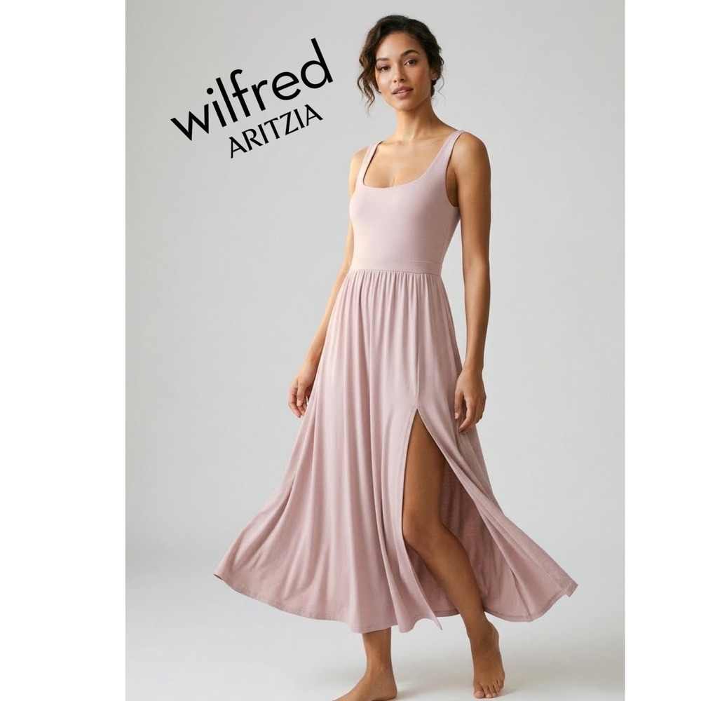 Wilfred Aritzia Market Slit Maxi Dress Pink Square Neck Jersey 1X Balletcore